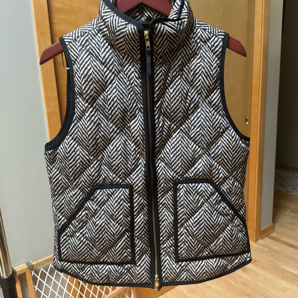 J. Crew Black and White Herringbone Vest